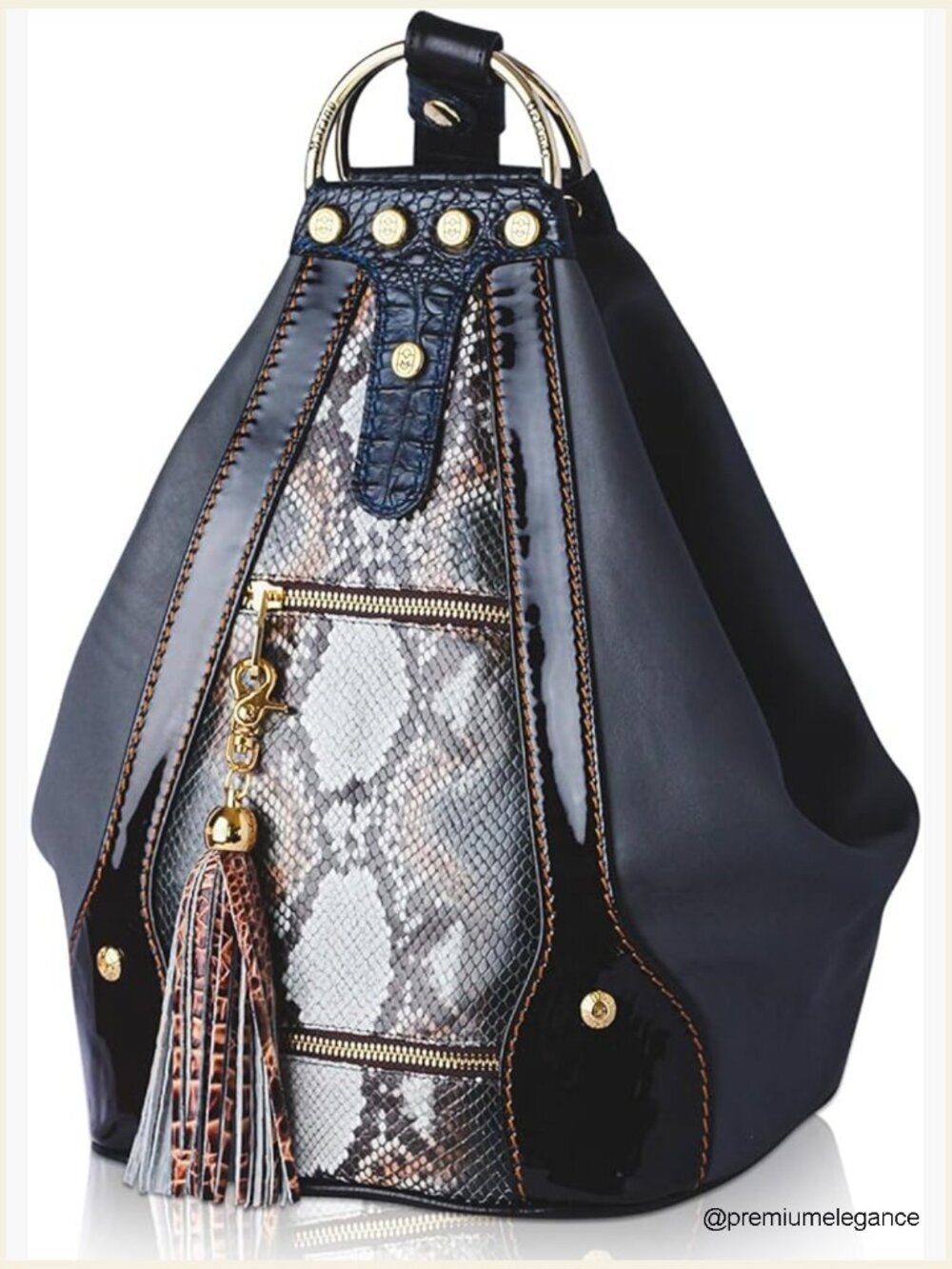 Large Leather Tote Bag Crossbody Backpack Handmade Italy Python Embossed Rare